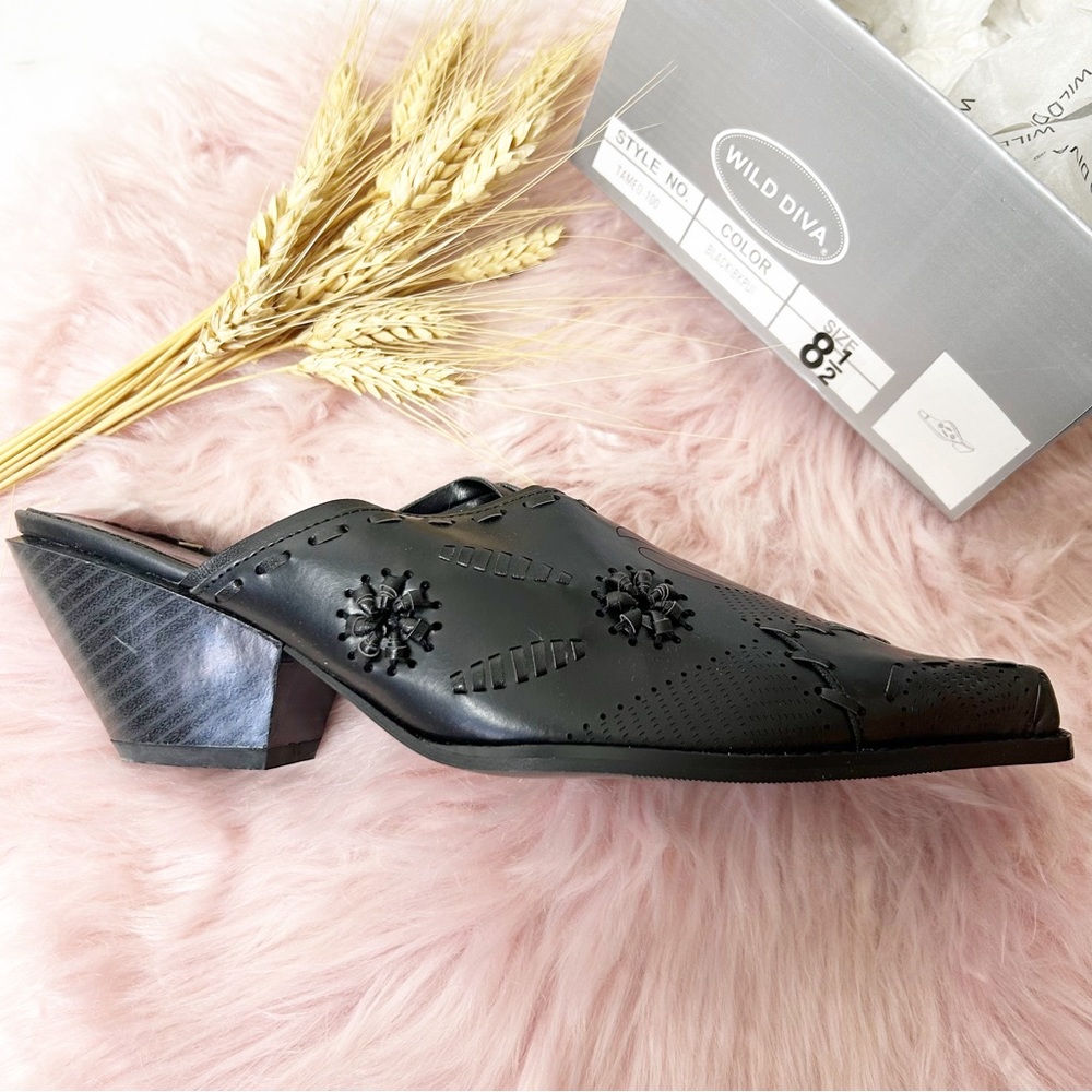 Wild Diva Western Slide On Black Mules
